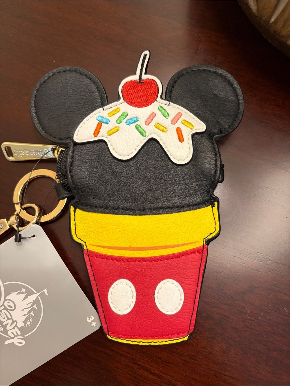 Disney Red, Yellow & Black Mickey Ice Cream Cup Coin Purse with Keyring